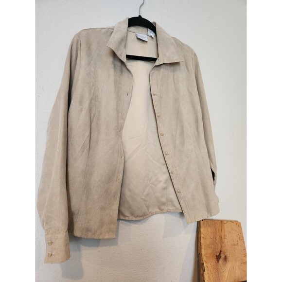 Sonoma Button Up Suede Shirt Women's Large Long Sleeve Beige Adults L - Picture 9 of 13